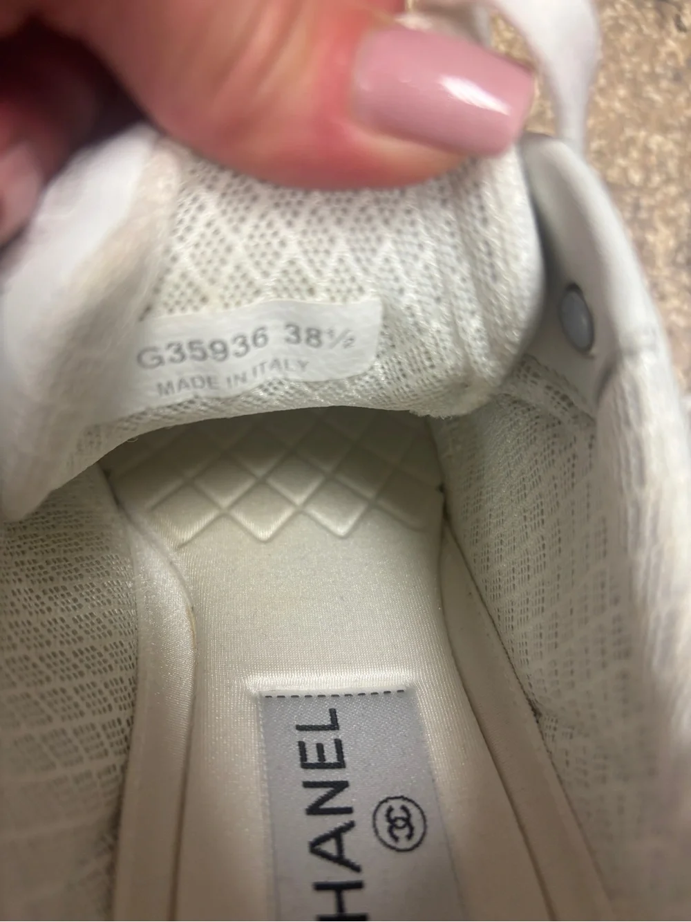 CHANEL White Sequined Lace-Up Sneakers - Women's